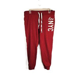 Aeropostale Sweatpants Aero NYC Womens Size Medium Red Drawstring Cuffs Teen